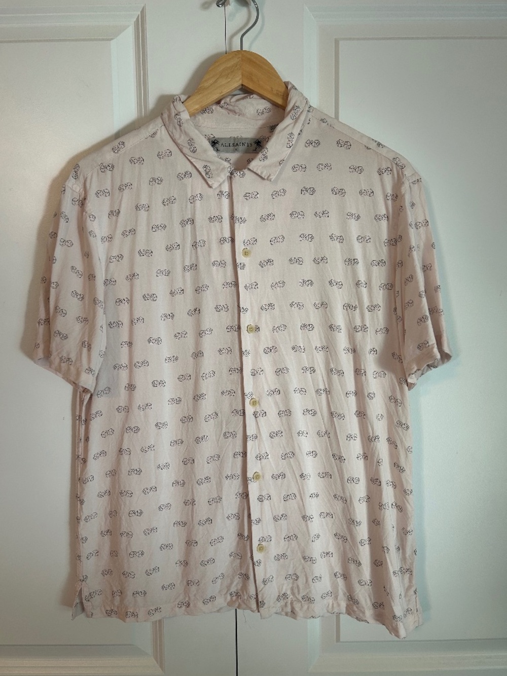 AllSaints "Snakeyes" Slim Fit Short-Sleeve Button-Up Shirt pink dice print